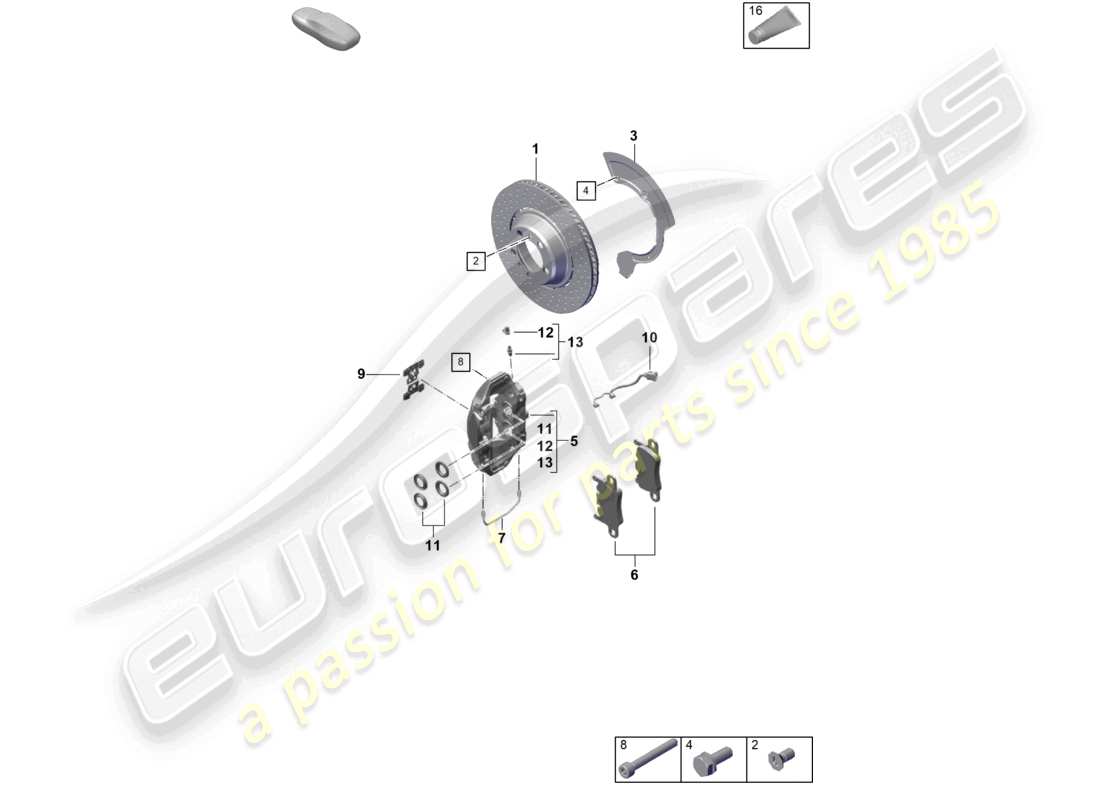 porsche 2021 (718 cayman gt4) freno a disco asse posteriore diagramma delle parti