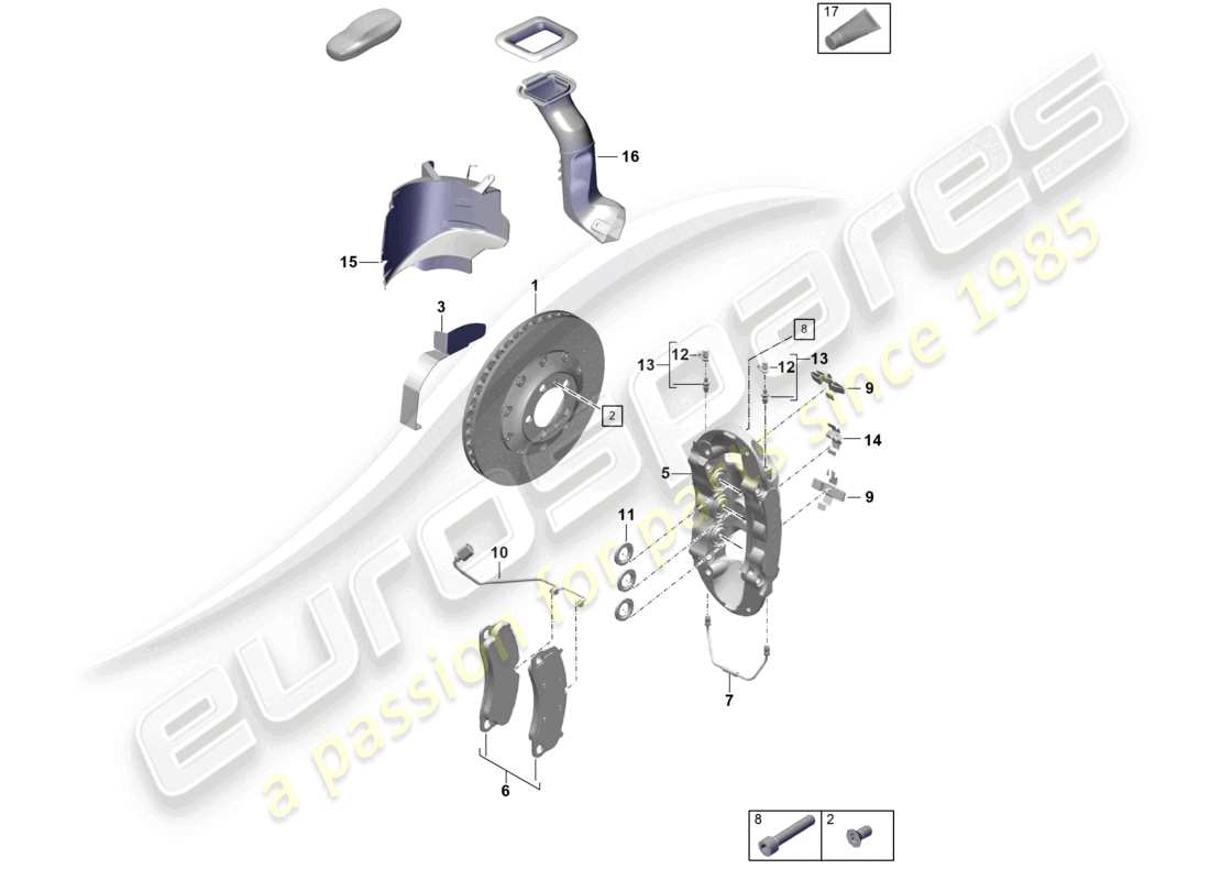 porsche 2021 (718 cayman gt4) freno a disco assale anteriore diagramma delle parti