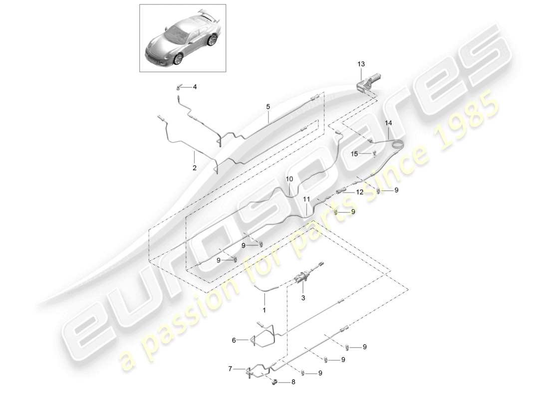 porsche 2021 (991-2 r/gt3/rs) azionamento del giunto idraulico cilindro principale della frizione cilindro secondario della frizione tubo/tubo flessibile diagramma delle parti