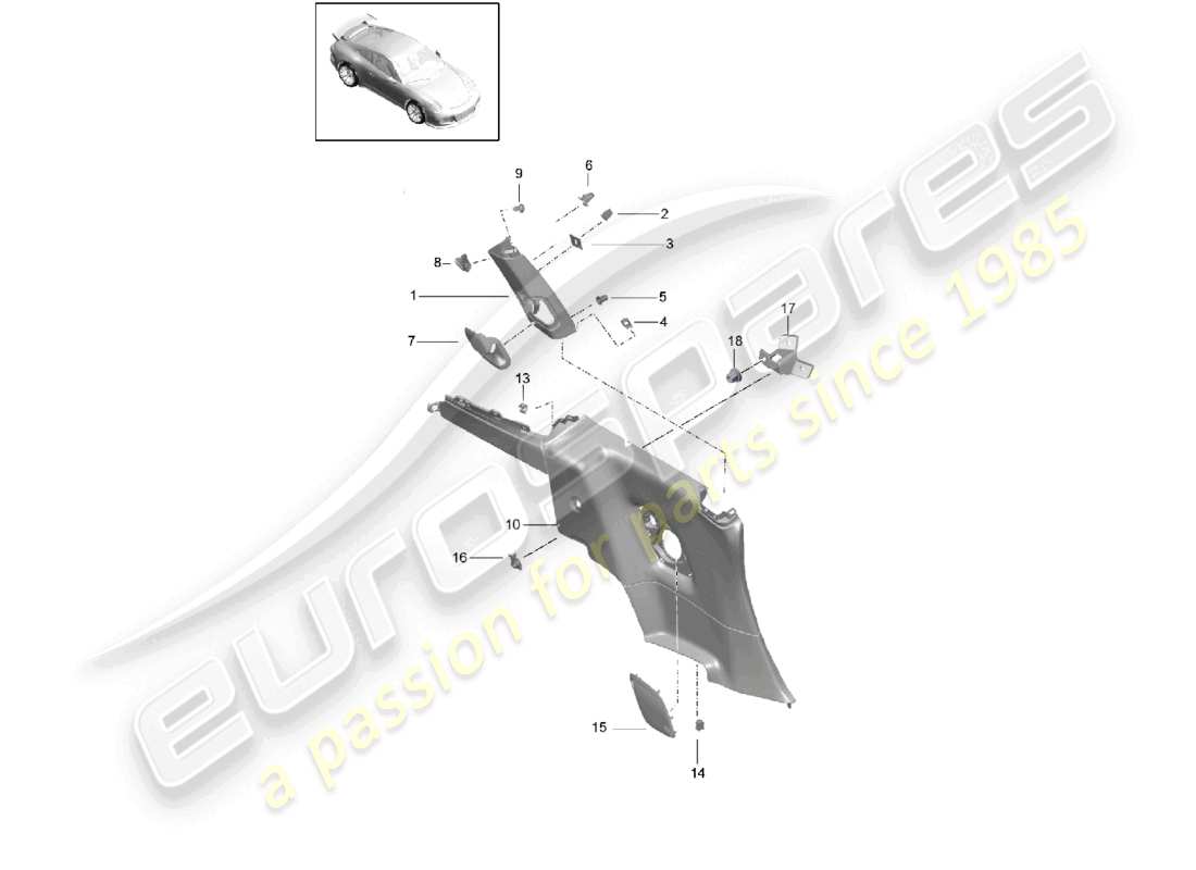 porsche 2021 (991-2 r/gt3/rs) rivestimento del pannello laterale del montante b d >>- mj 2017 diagramma delle parti