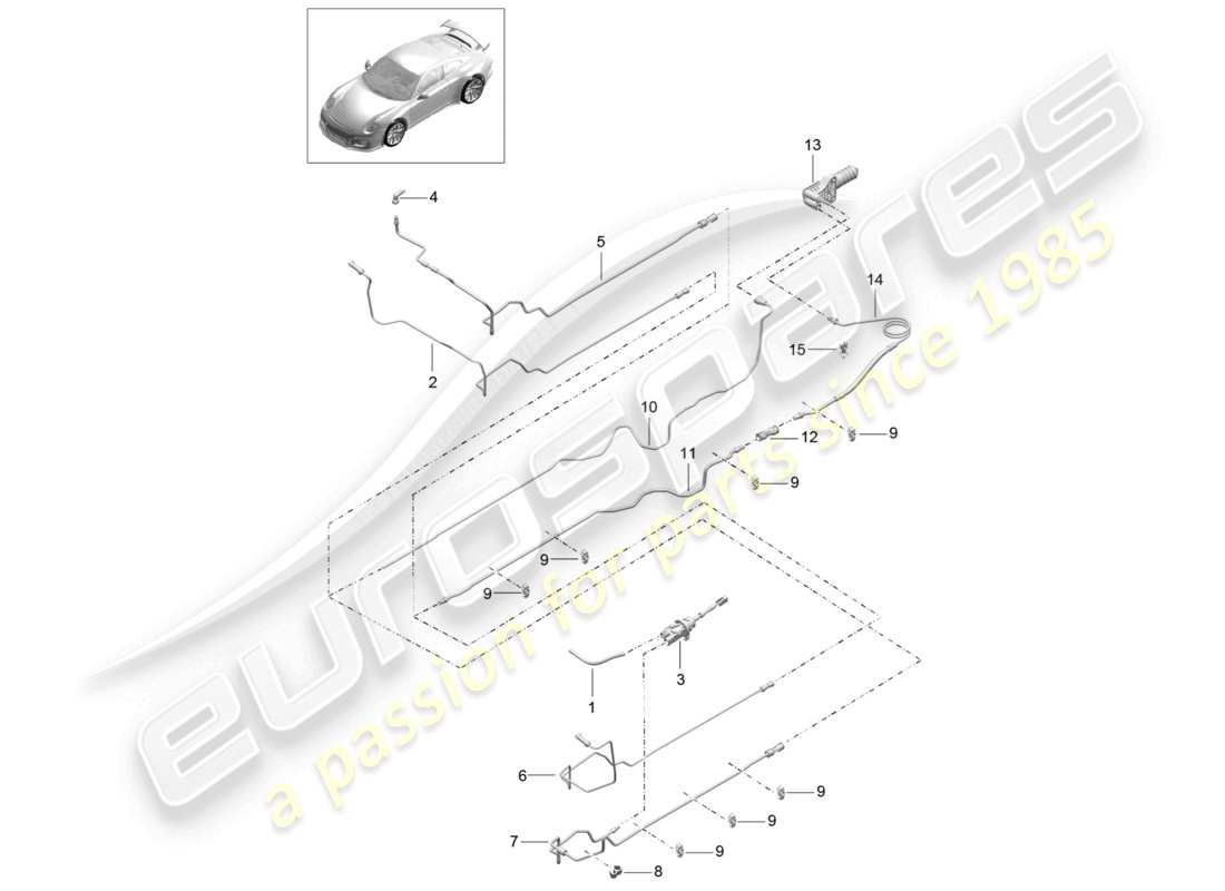 porsche 2021 (991-2 r/gt3/rs) azionamento del giunto idraulico cilindro principale della frizione cilindro secondario della frizione tubo/tubo flessibile d - mj 2018>> schema delle parti