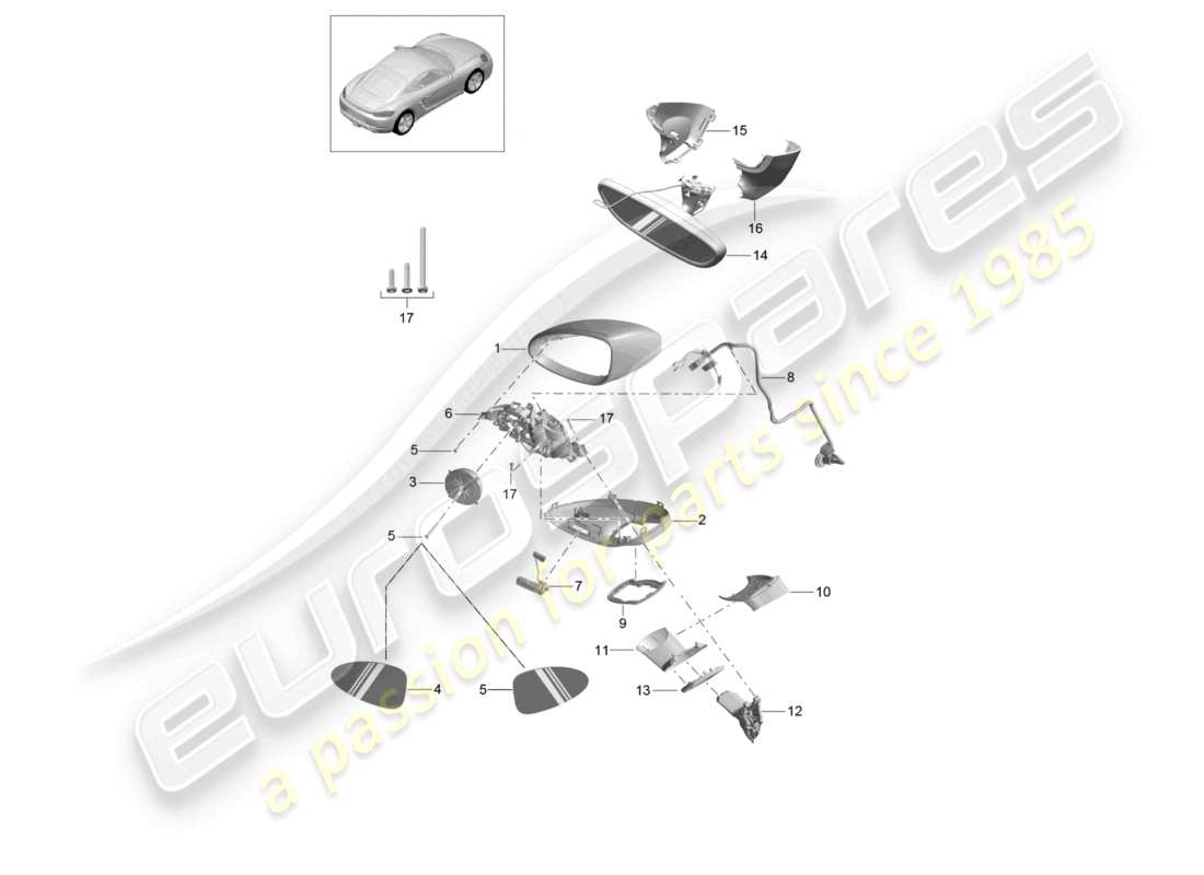 porsche 2023 (718 cayman) specchietto retrovisore esterno specchietto retrovisore interno schema delle parti