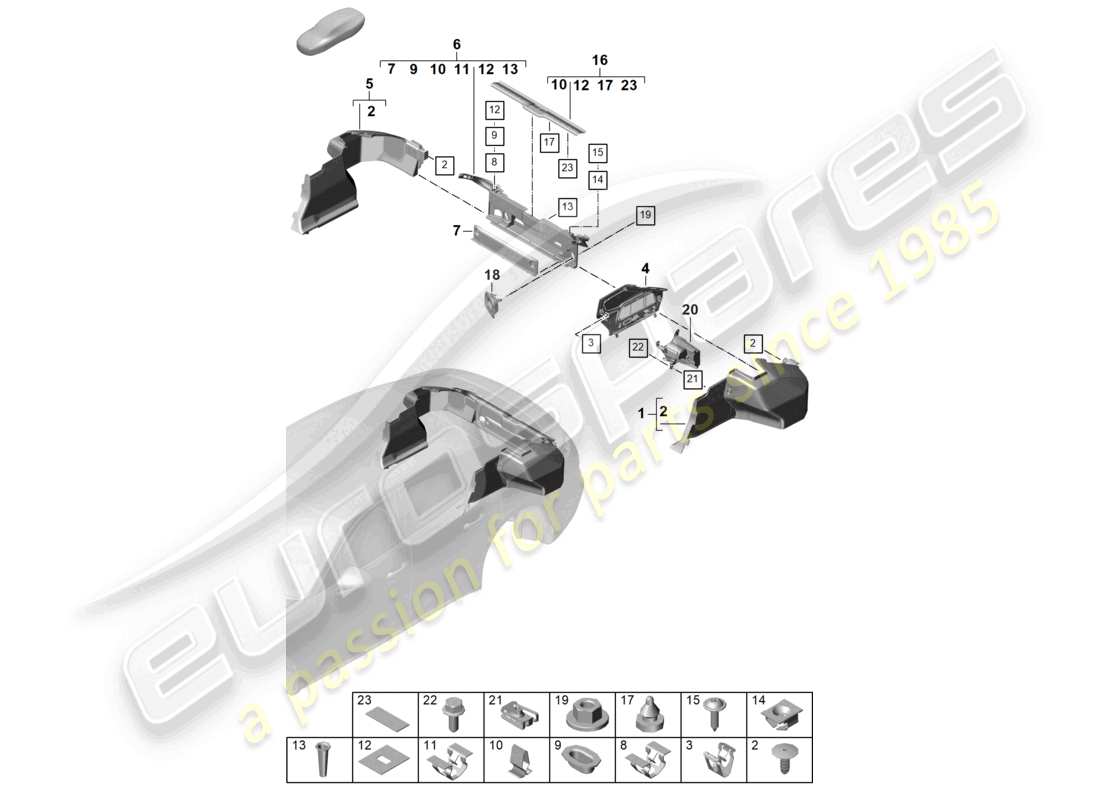 porsche 2025 (panamera 976) schema delle parti laterali delle finiture del bagagliaio