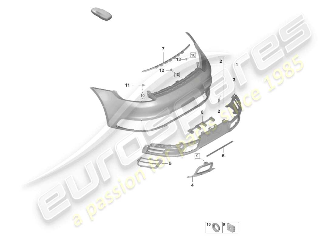 porsche 2021 (992-1) paraurti posteriore con: accessori base schema ricambi ece