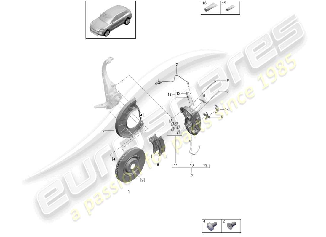 porsche 2021 (macan) freno a disco assale anteriore argento/nero d >>- mj 2021 diagramma delle parti