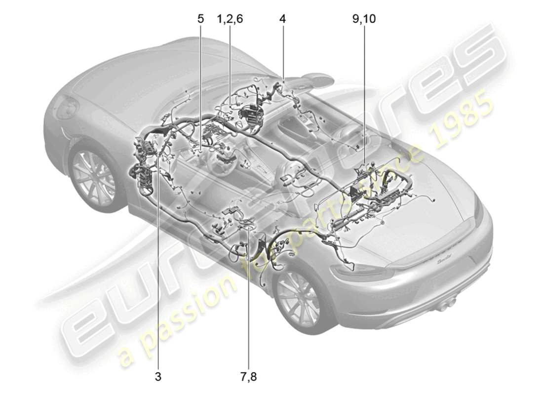 porsche 2023 (718 boxster) cablaggi airbag per veicoli con cinture di sicurezza schema dei componenti