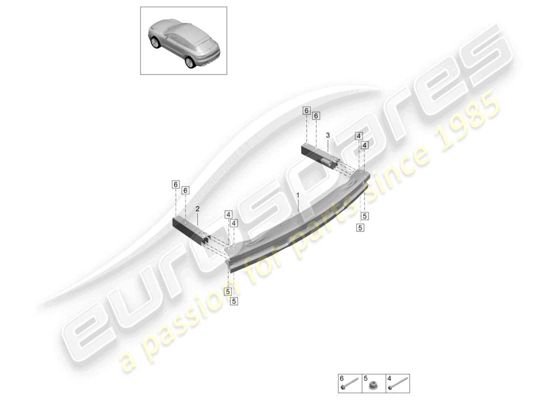 porsche 2021 (macan) supporto paraurti posteriore schema delle parti