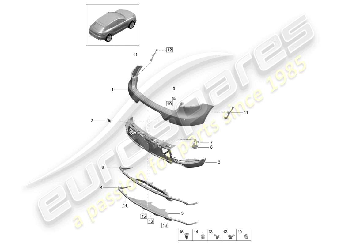 porsche 2021 (macan) paraurti posteriore d >>- mj 2021 diagramma base delle parti