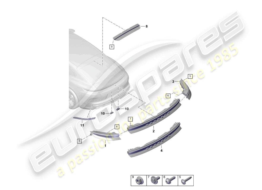 porsche 2025 (panamera 976) luce posteriore luce freno supplementare luce targa schema delle parti