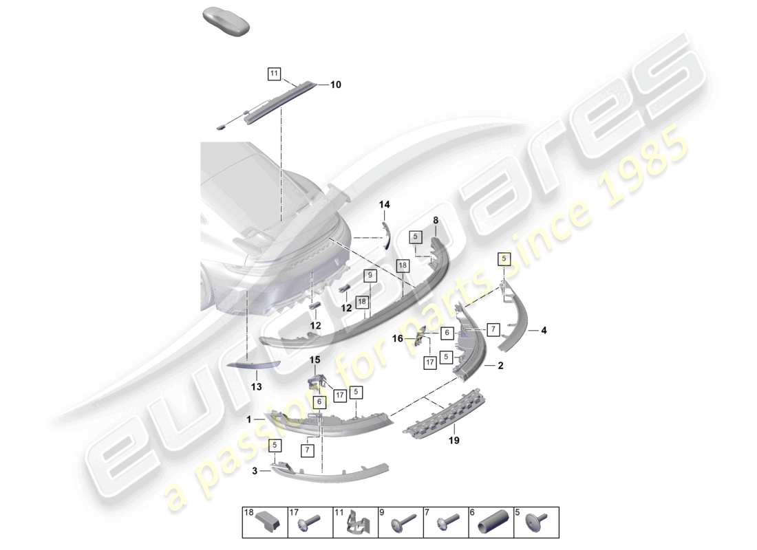 porsche 2025 (992-2 gt3) luce posteriore luce freno supplementare luce targa schema delle parti