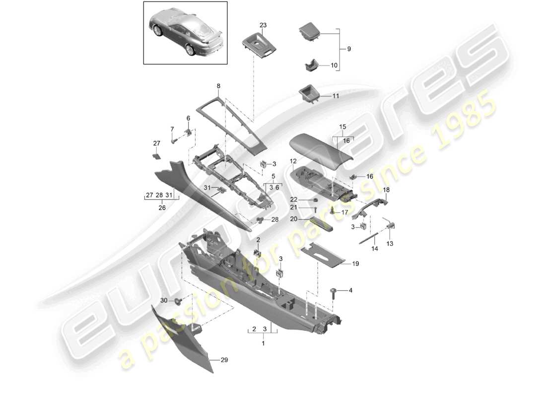 porsche 2021 (991-2 r/gt3/rs) consolle centrale d >>- mj 2017 schema delle parti