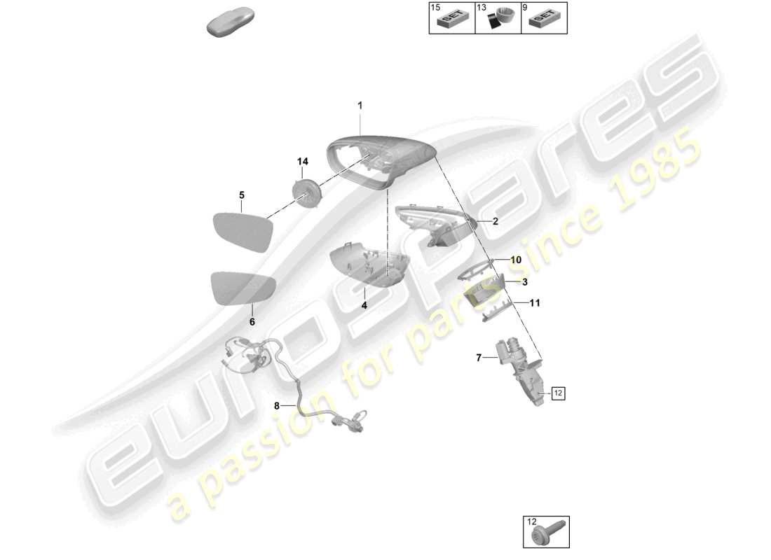 porsche 2025 (992-2 gt3) schema delle parti degli accessori dello specchietto retrovisore esterno