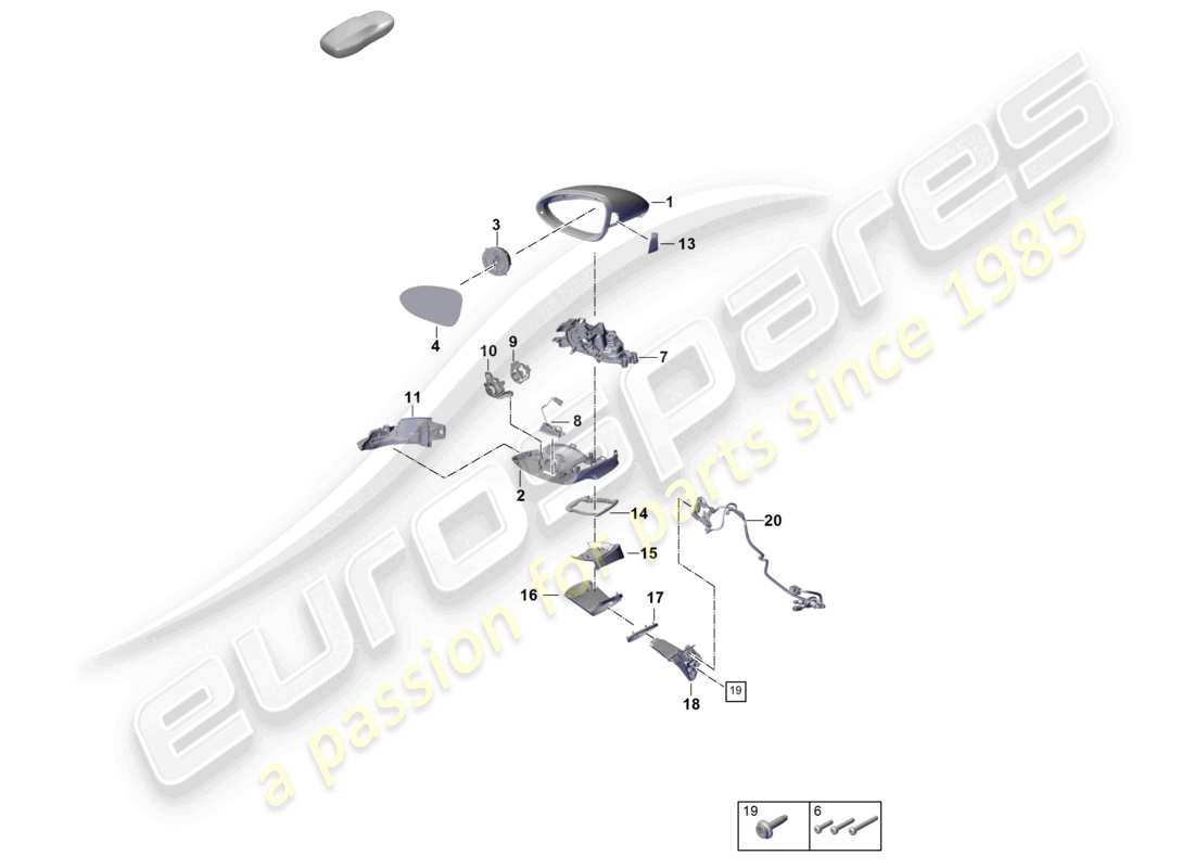porsche 2025 (panamera 976) schema delle parti degli accessori dello specchietto retrovisore esterno