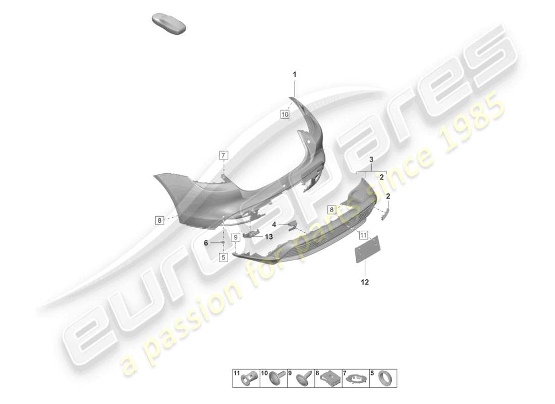 porsche 2020 (taycan 9j1-1) paraurti posteriore per variante di equipaggiamento: sport turismo st base schema ricambi