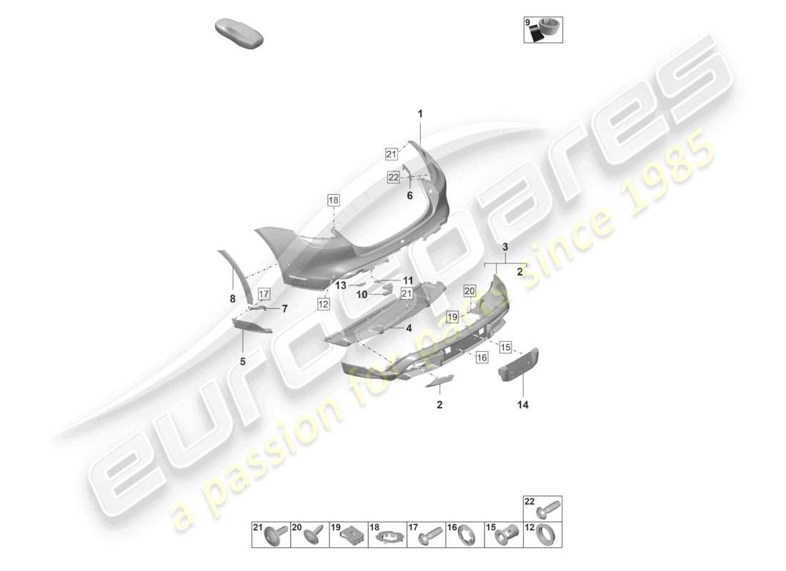 porsche 2020 (taycan 9j1-1) paraurti posteriore per variante di equipaggiamento: base offroad cross turismo schema ricambi