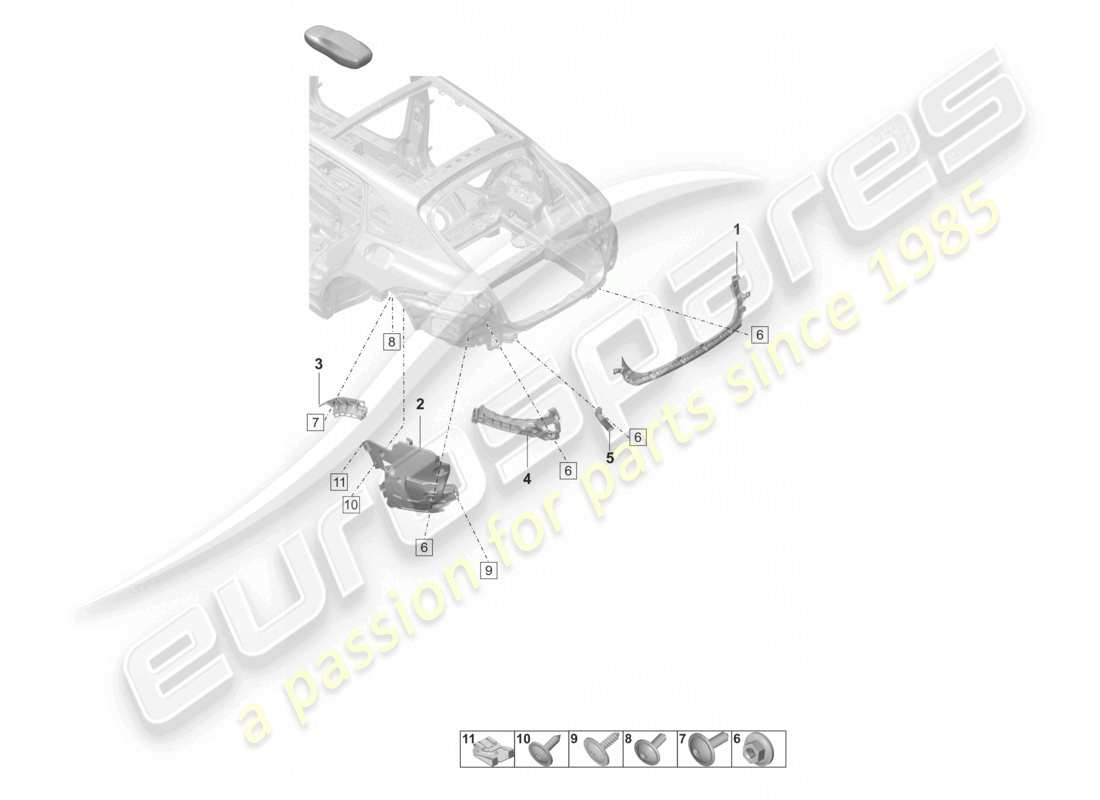 porsche 2024 (panamera 971-2) schema dei componenti del paraurti posteriore sport turismo