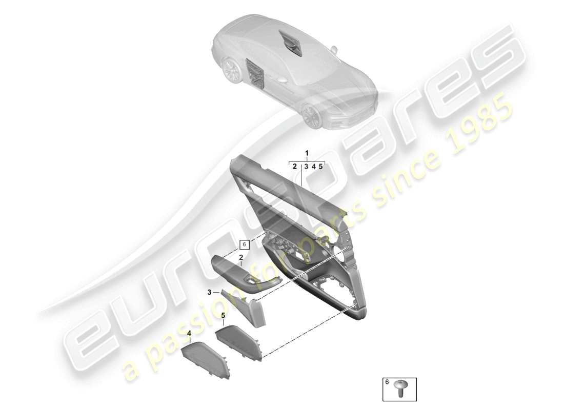 porsche 2025 (panamera 976) pannello porta porte posteriori per veicoli con finiture in pelle schema ricambi