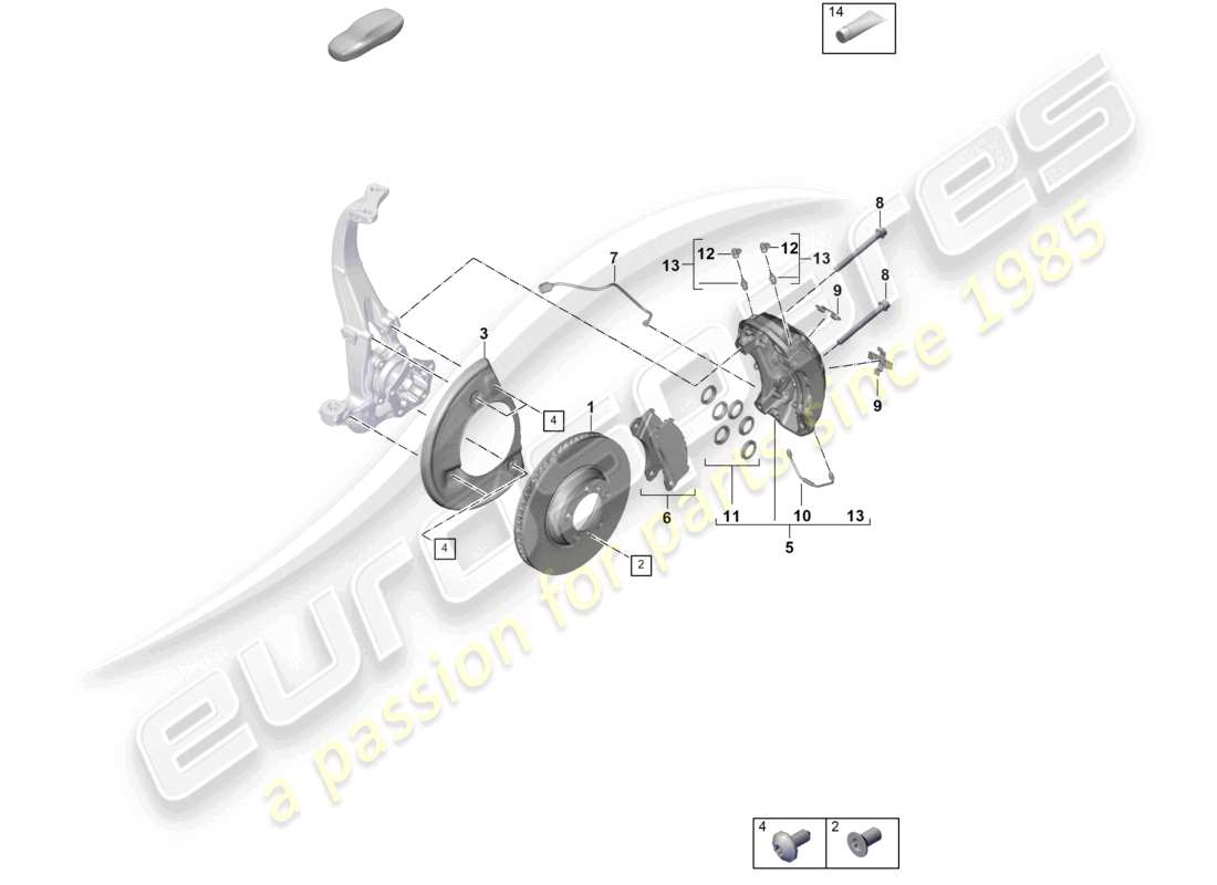 porsche 2025 (cayenne e3 pa) freno a disco 20 assale anteriore rosso diagramma delle parti