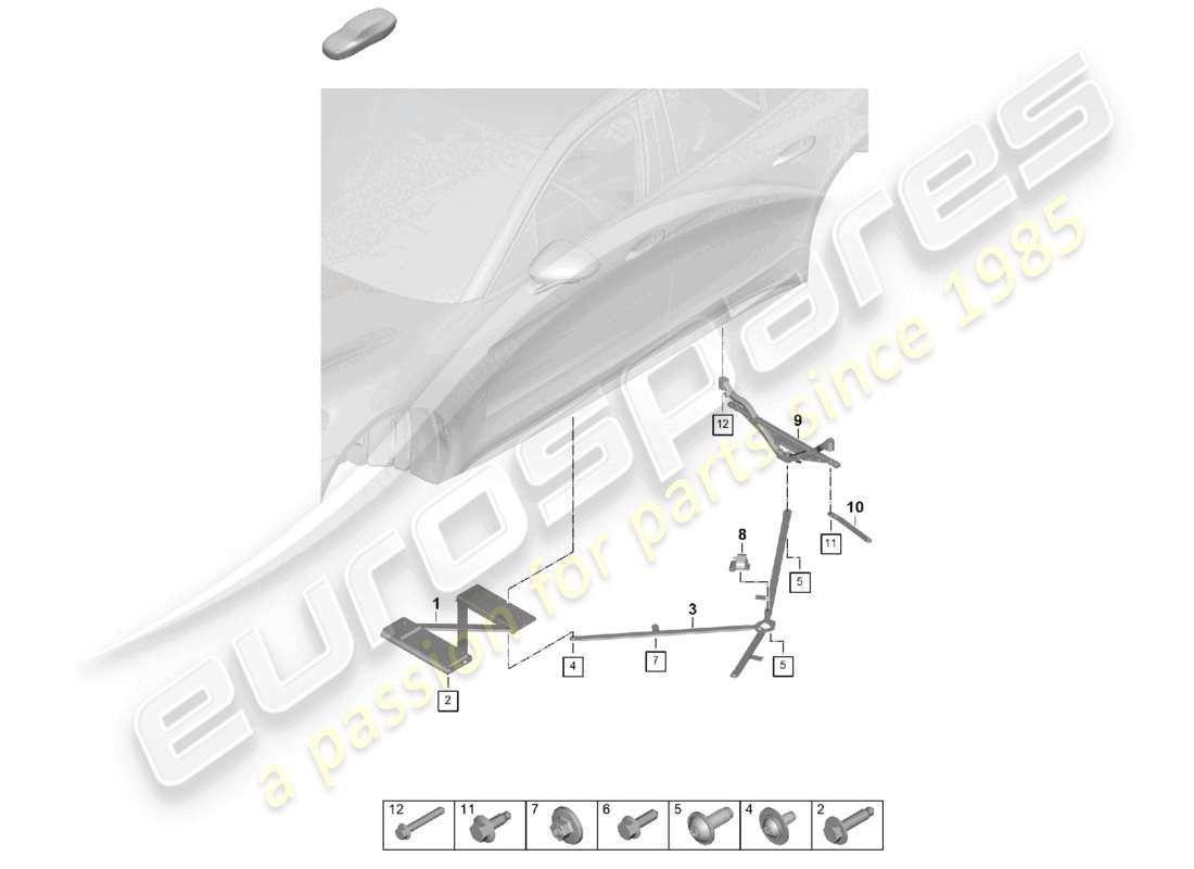 porsche 2024 (panamera 976) diagramma delle parti posteriori del tunnel del montante a cupola
