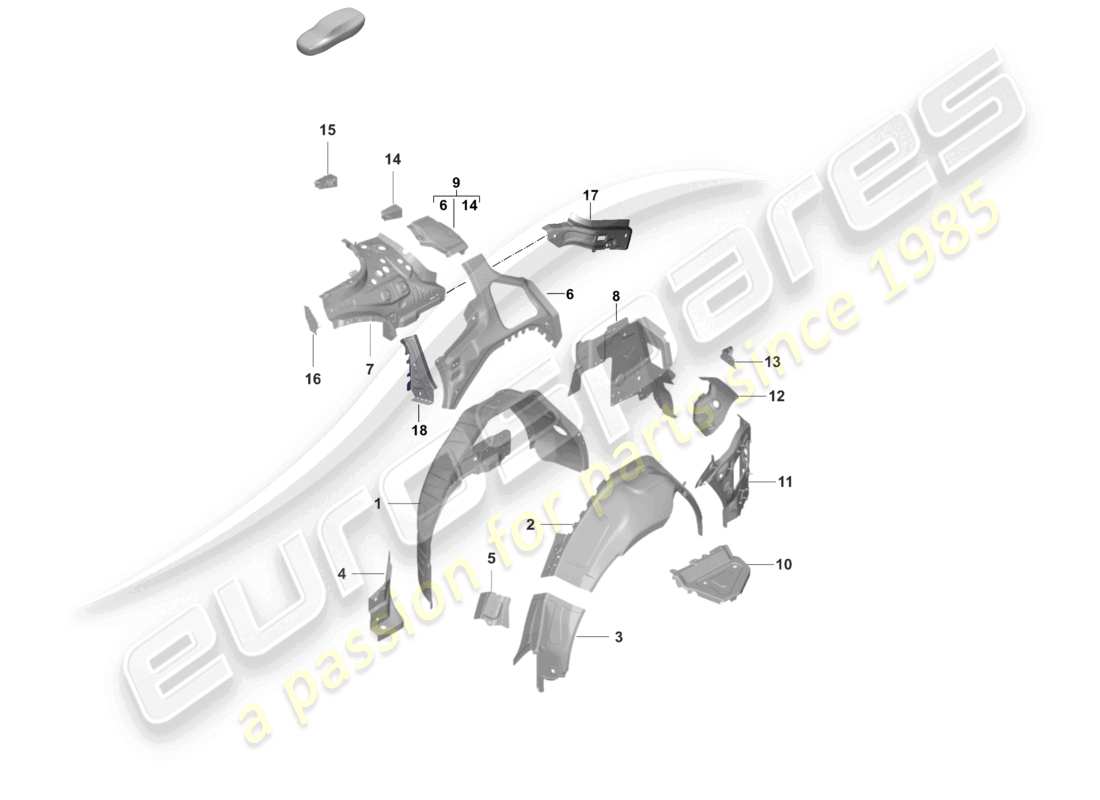 porsche 2023 (taycan 9j1-1) pannello laterale, posteriore interno diagramma delle parti