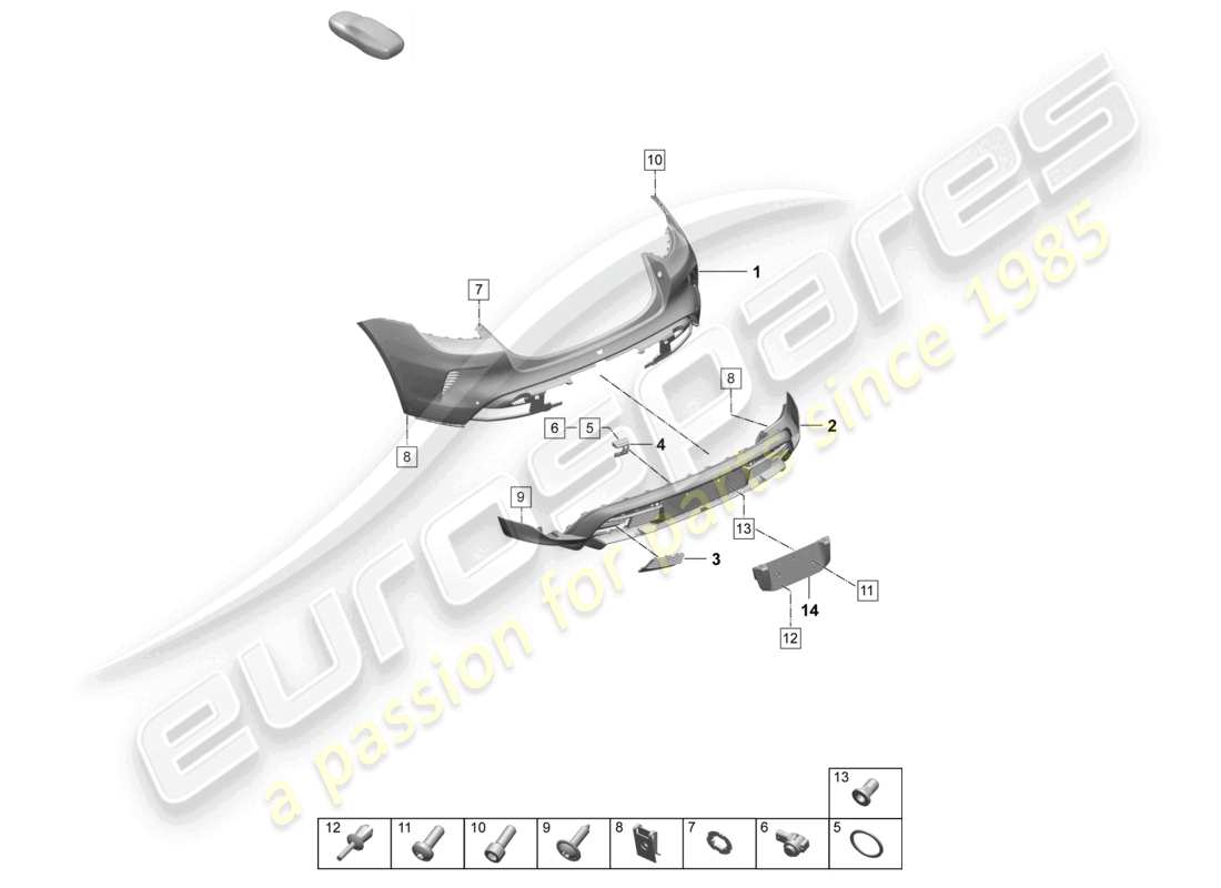 porsche 2025 (taycan 9j1-2) paraurti posteriore per variante di equipaggiamento: turbo turbo st sport turismo schema ricambi