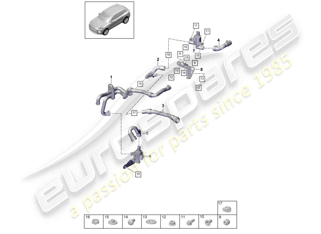 porsche 2021 (macan) riscaldatore v6 turbo scatola dell'acqua rhd d - mj 2020>> schema dei componenti