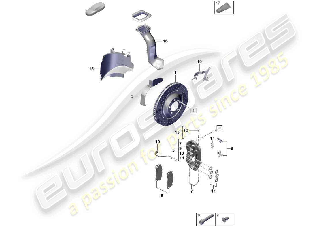 porsche 2021 (718 cayman gt4) freno a disco assale anteriore diagramma delle parti