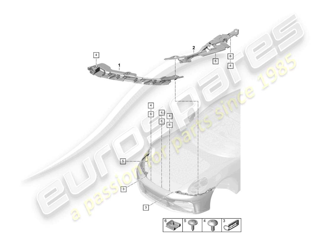 porsche 2024 (992-2) schema dei componenti del paraurti anteriore