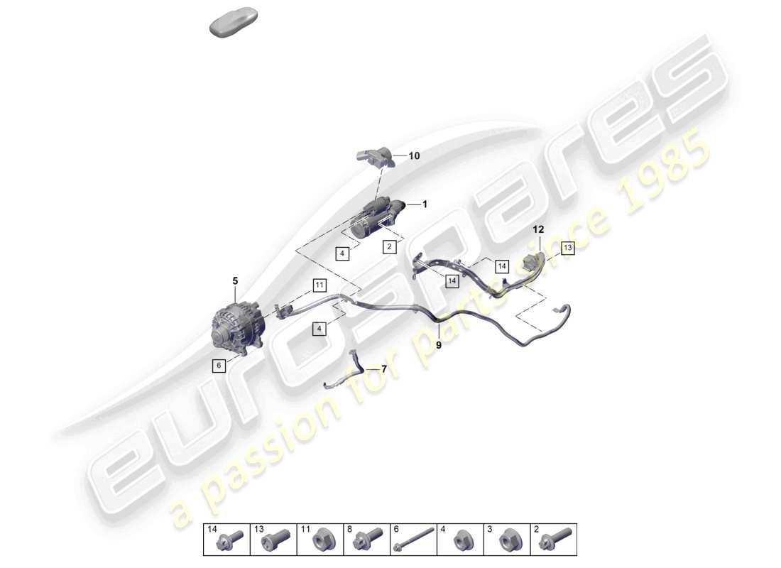 porsche 2024 (992-2) diagramma delle parti dell'alternatore di avviamento