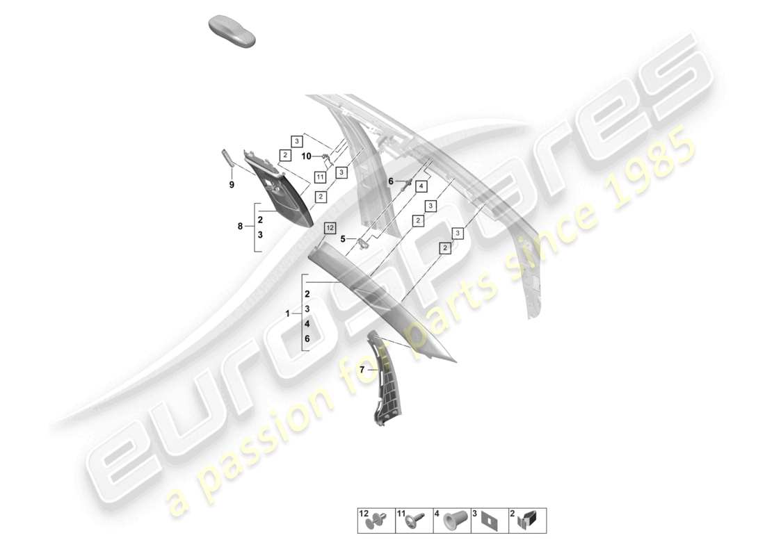 porsche 2025 (panamera 976) schema delle parti del montante a superiore e del montante b