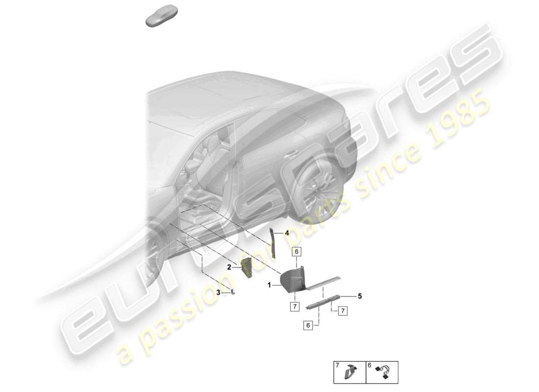 porsche 2025 (macan-e) schema delle parti degli accessori del montante anteriore del rivestimento del battistrada