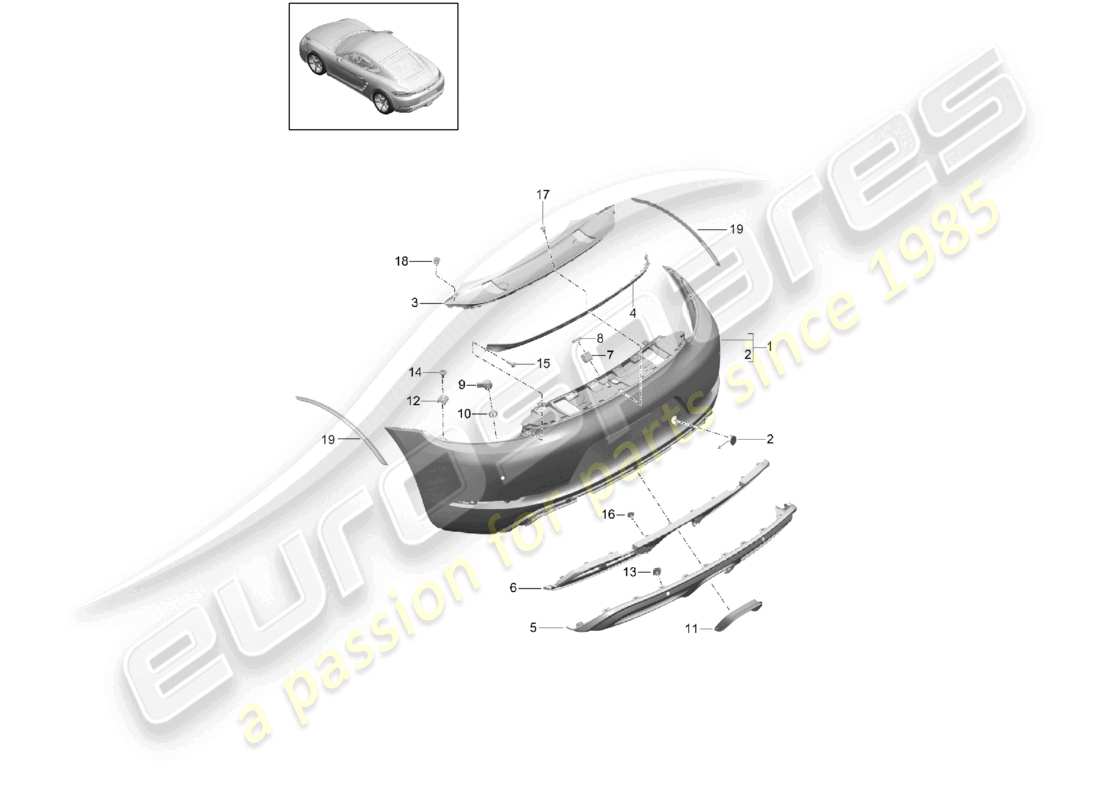 porsche 2021 (718 cayman) pacchetto sport design del paraurti posteriore e diagramma delle parti gts