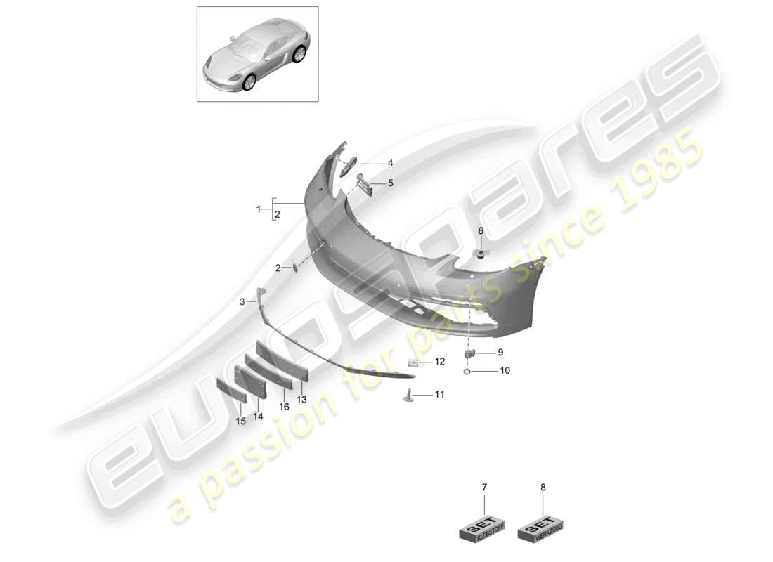 porsche 2021 (718 cayman) paraurti anteriore pacchetto sport design e diagramma delle parti gts
