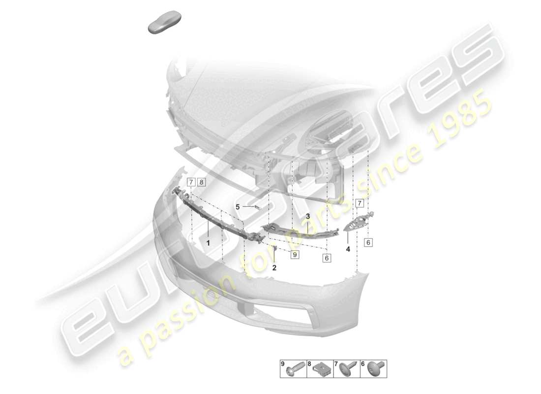 porsche 2023 (992-1) paraurti anteriore fissaggi diagramma delle parti