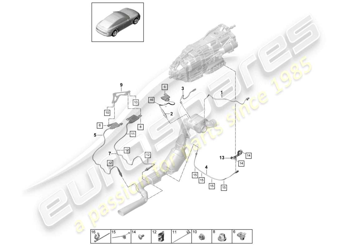porsche 2021 (panamera 971-1) sistema di scarico sistema di trattamento dei gas di scarico sensori diagramma delle parti