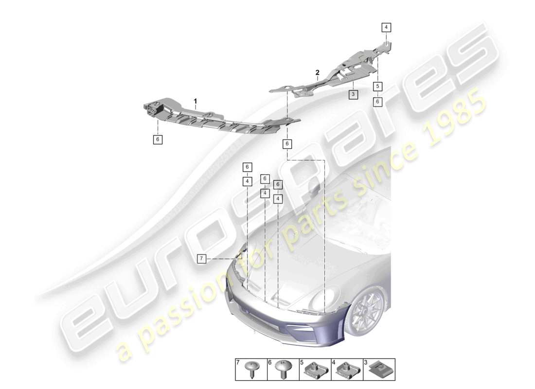 porsche 2026 (992-2 gt3) diagramma delle parti di fissaggio del paraurti
