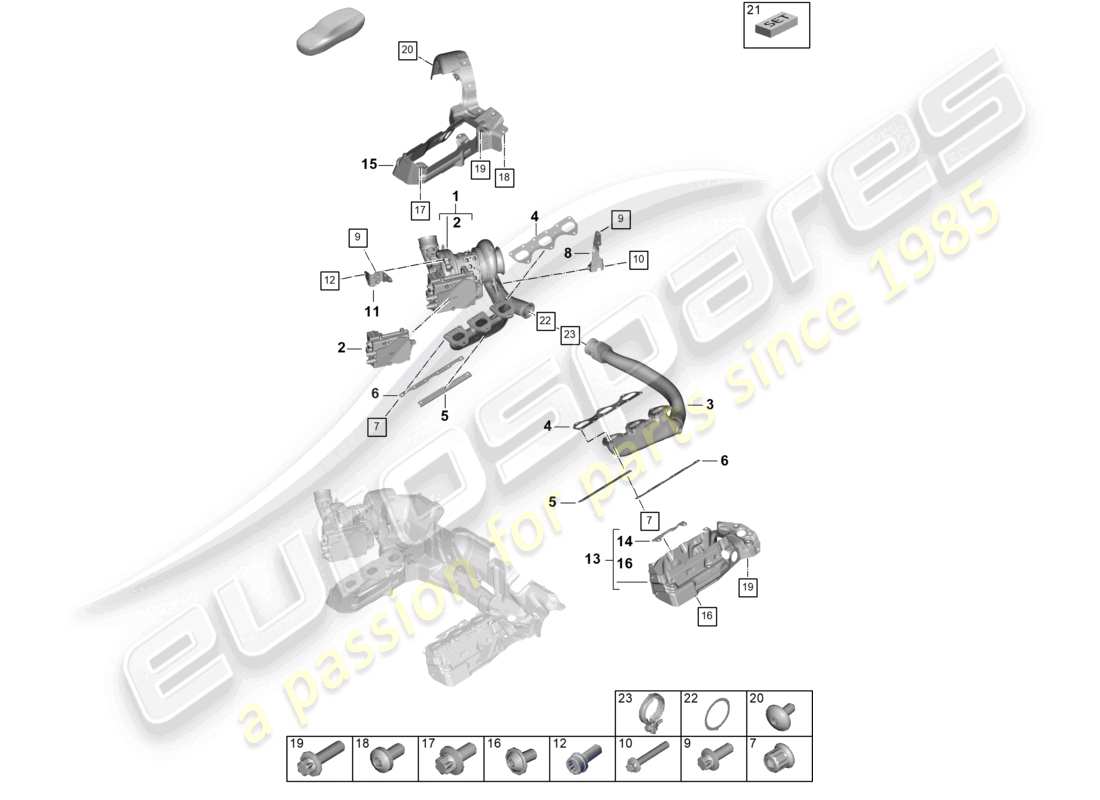 porsche 2024 (992-2) turbocompressore a gas di scarico collettori di scarico diagramma delle parti