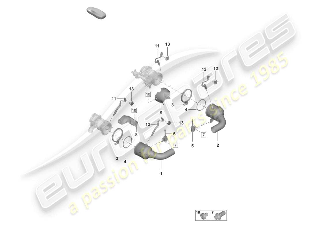 porsche 2024 (992-2) schema dei componenti di fissaggio e sensori del convertitore catalitico