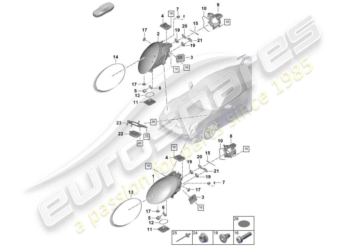 porsche 2025 (992-2 gt3) faro a led con matrice di fascio diagramma delle parti