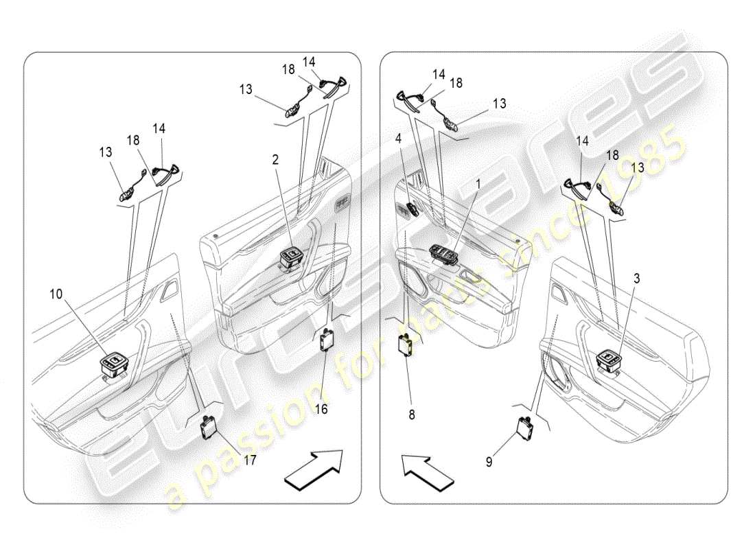 maserati ghibli (2019) diagramma delle parti dei dispositivi per porte