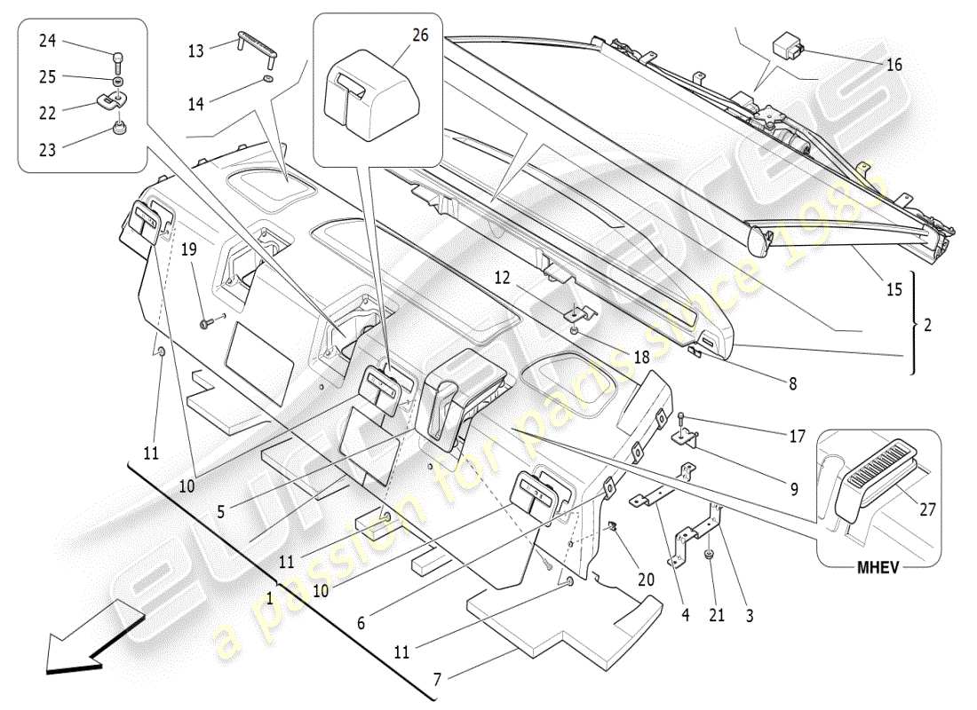 maserati ghibli (2019) ripiano posteriore diagramma delle parti