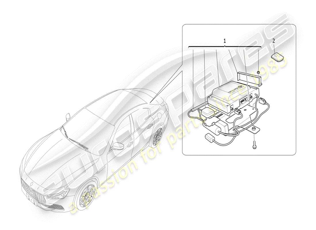 maserati ghibli (2019) diagramma delle parti del sistema di allarme e immobilizzatore