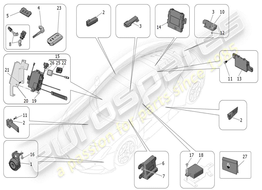 maserati mc20 (2024) impianto d'allarme e immobilizzatore diagramma delle parti
