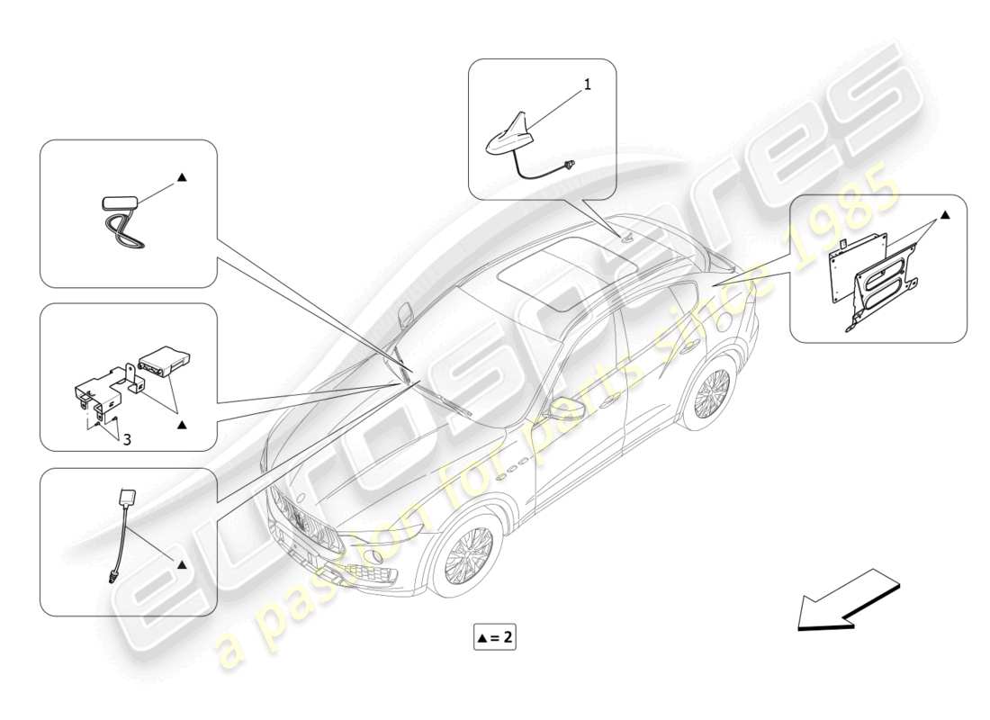 maserati levante modena s (2022) schema delle parti del sistema di ricezione e connessione