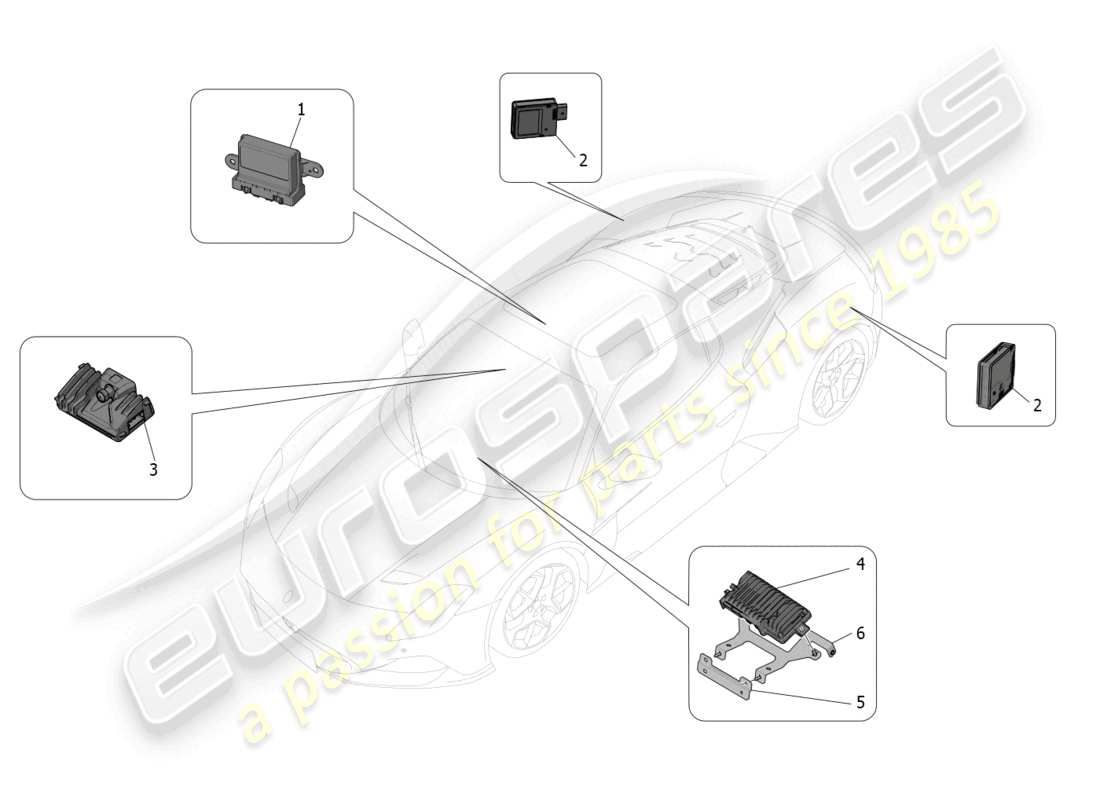 maserati mc20 (2023) schema delle parti del sistema di assistenza alla guida