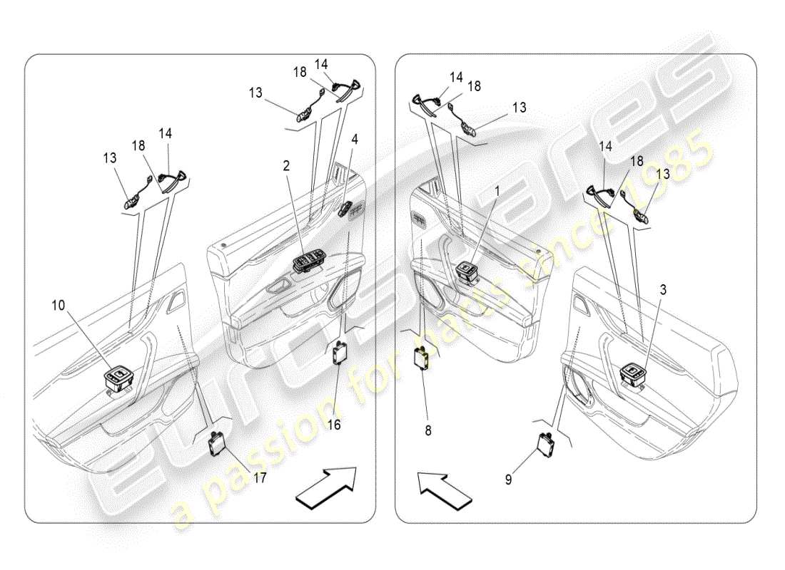 maserati ghibli (2019) diagramma delle parti dei dispositivi per porte