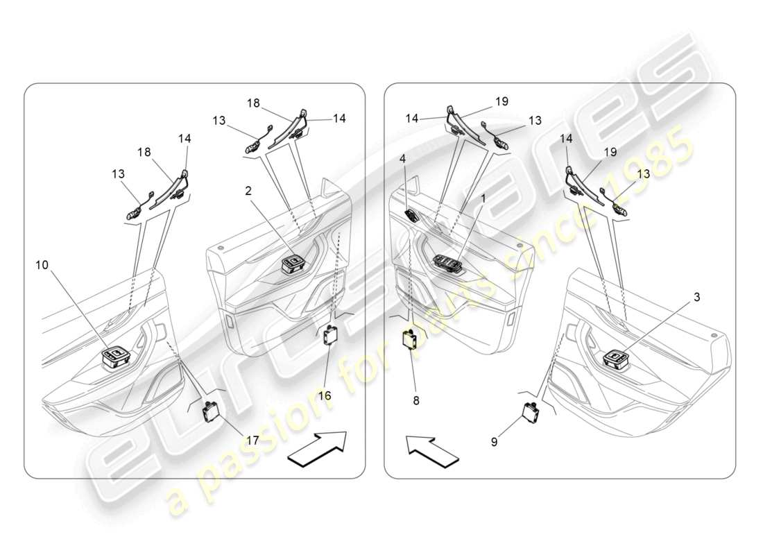 maserati levante (2017) dispositivi per porte diagramma delle parti