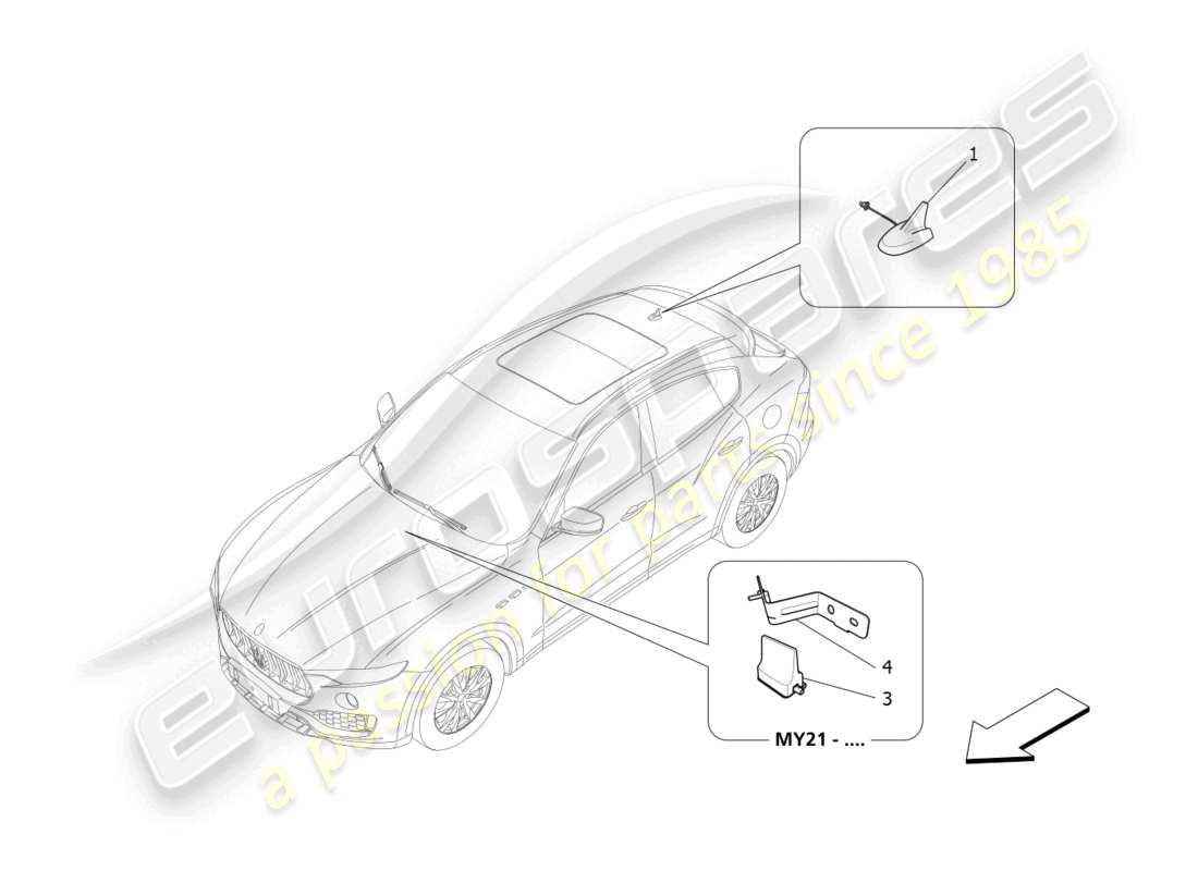 maserati levante gts (2020) sistema di accoglienza e connessione diagramma delle parti