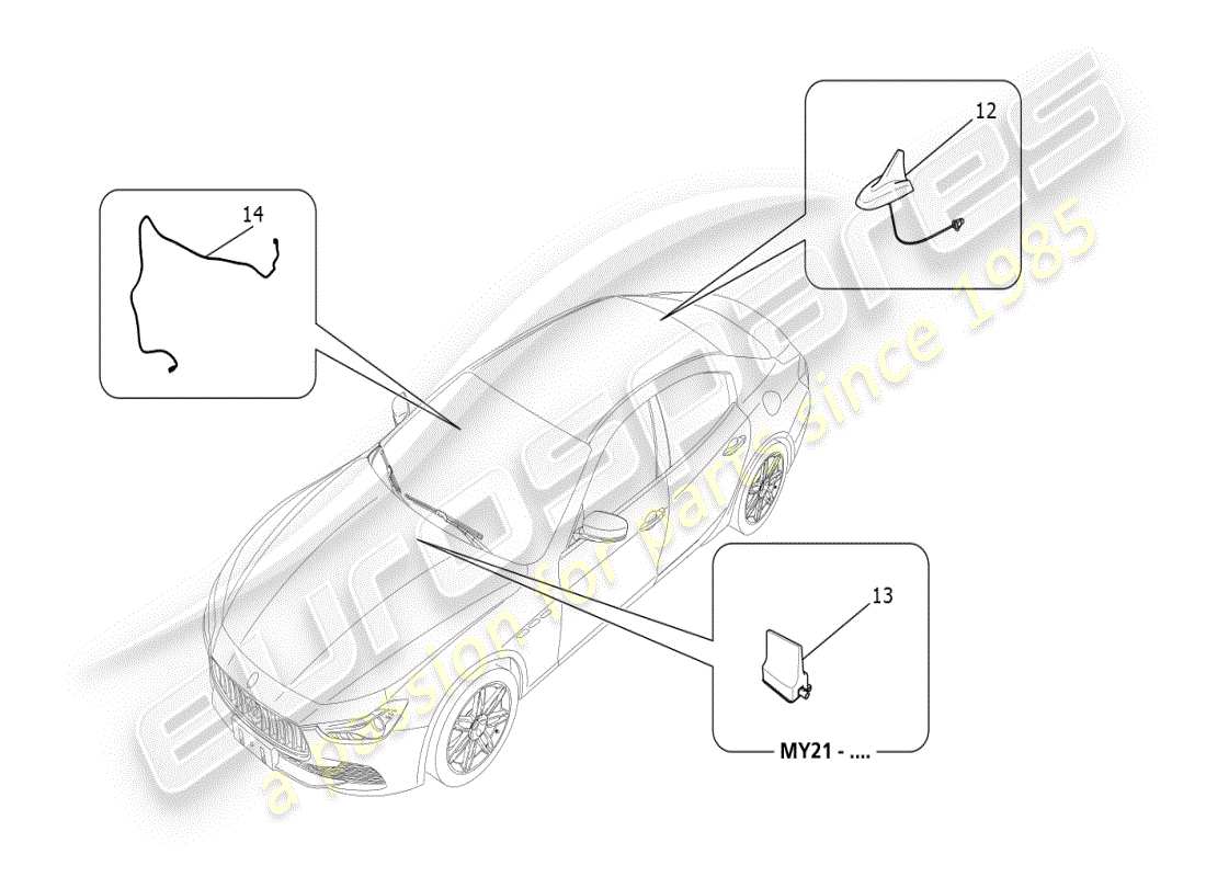 maserati ghibli (2021) schema delle parti del sistema di ricezione e connessione