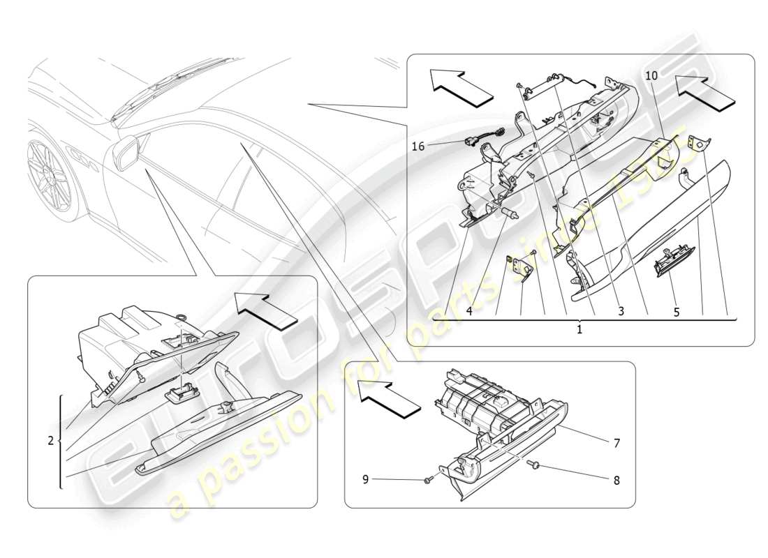 maserati ghibli fragment (2022) scomparti per guanti diagramma delle parti